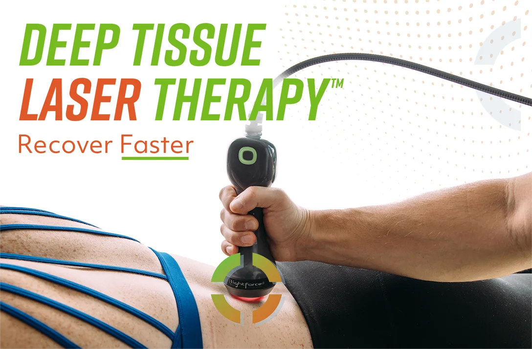 Deep Tissue Laser Therapy treatment being applied to a patient's lower back to support pain relief, healing, and recovery.